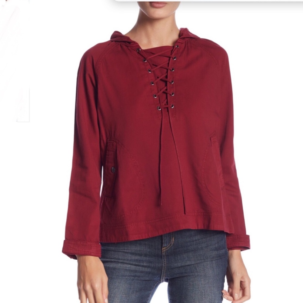 NWT Romeo+Juliet Couture Burgundy Wine Lace-Up Woven Hoodie S M